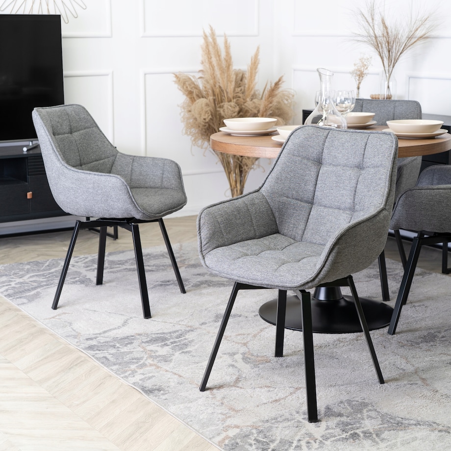 Krzesło Tapicerowane Do Jadalni Kuchni Salonu Obrotowe 360 Szare LUNA 2