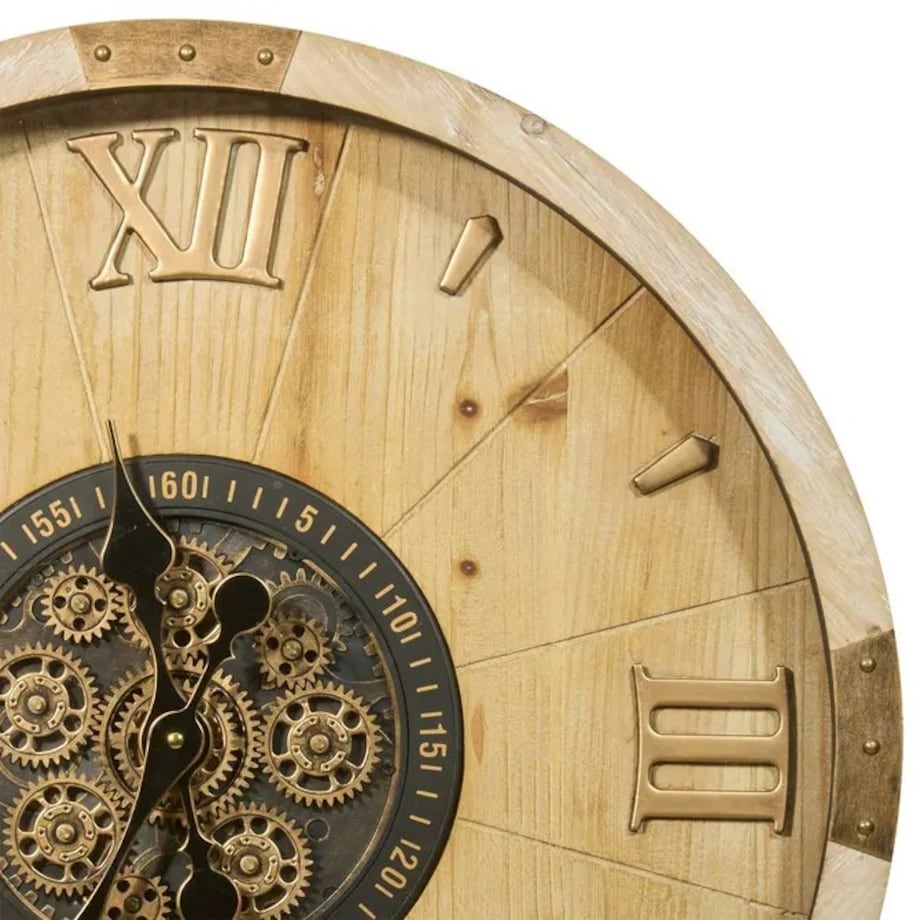 Zegar ścienny, drewno + MDF, beżowo-złoty, Micka, 63,5 cm