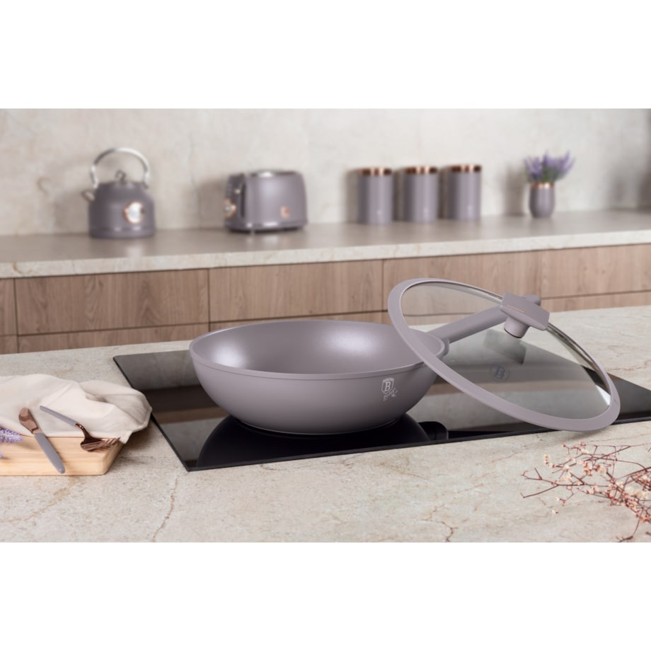 Patelnia wok z pokrywką 28cm BerlingerHaus Toupe BH-8094