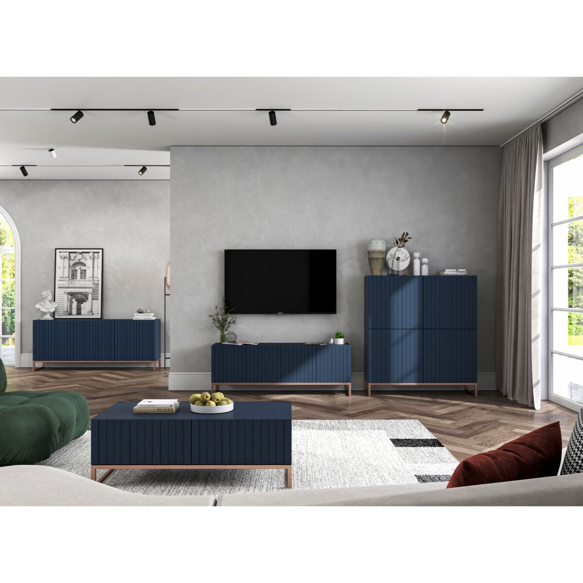 Komoda RTV Glamour Szafka RTV Granatowy MAT 168 cm