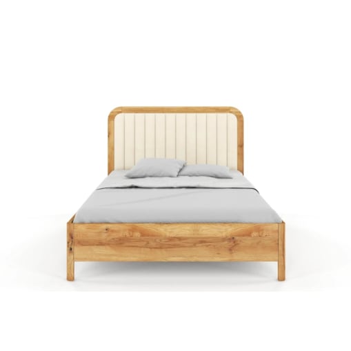 Tapicerowane łóżko drewniane dębowe Visby MODENA z wysokim zagłówkiem / 180x200 cm, lakier naturalny, zagłówek Casablanca 2301