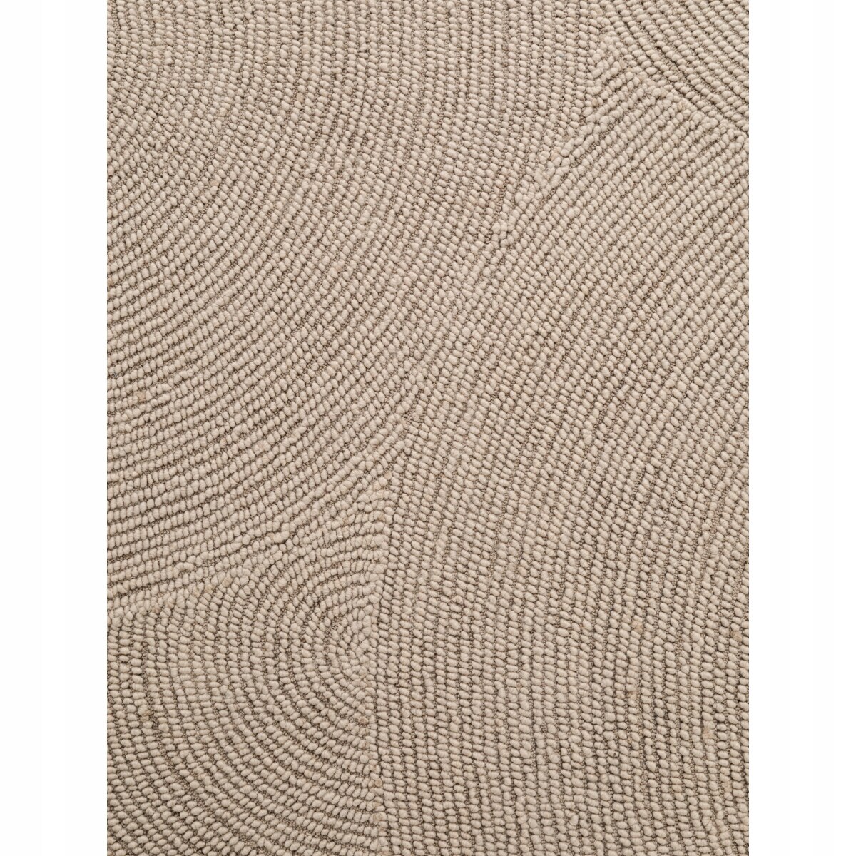 Dywan okrągły wełniany do salonu 150cm, beżowy wzór w półkola, efekt 3d