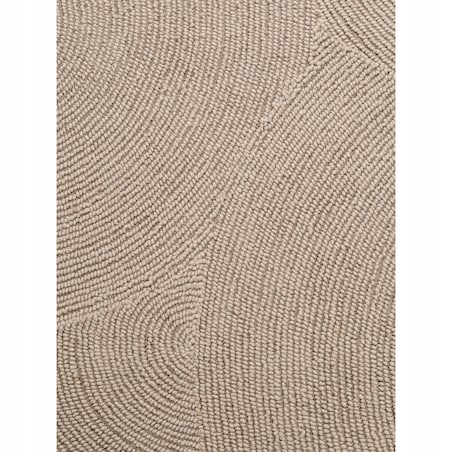 Dywan okrągły wełniany do salonu 150cm, beżowy wzór w półkola, efekt 3d