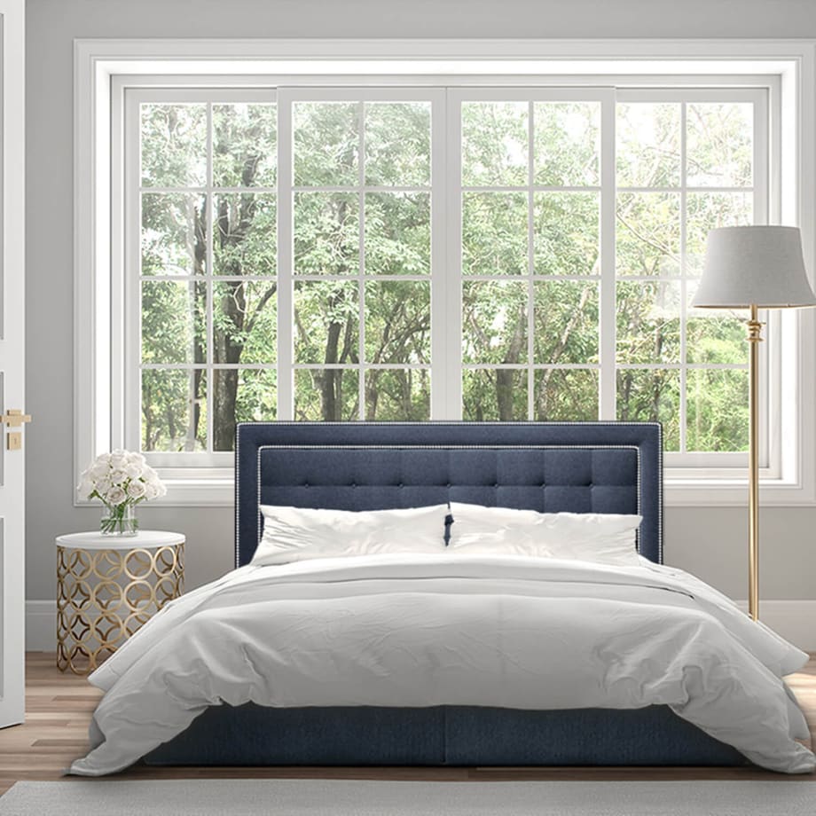 Łóżko kontynentalne EVERLIE 180x200 z pojemnikiem, Ciemny Niebieski, tkanina Megan 361