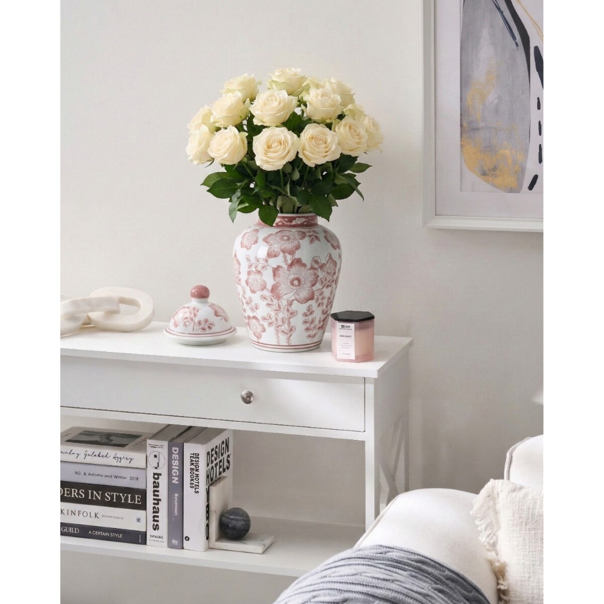 Wazon z pokrywką MOGUER Porcelana 36 cm Czerwony/ biały