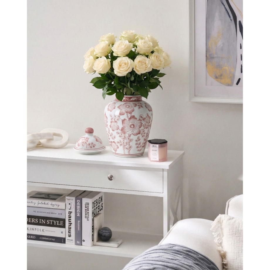 Wazon z pokrywką MOGUER Porcelana 36 cm Czerwony/ biały