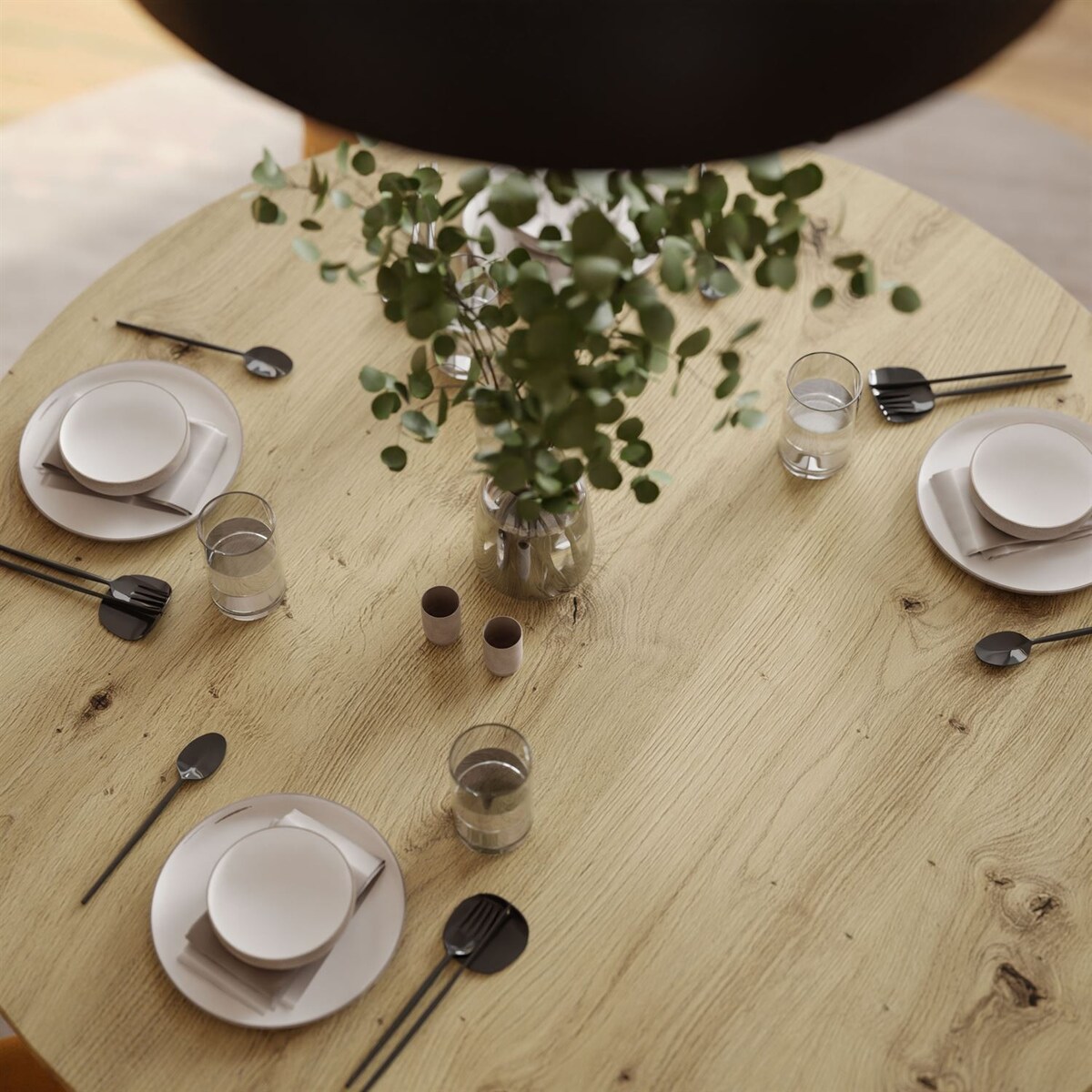 Okrągły stół rozkładany VOLTA LOFT, nogi białe, blat dąb artisan