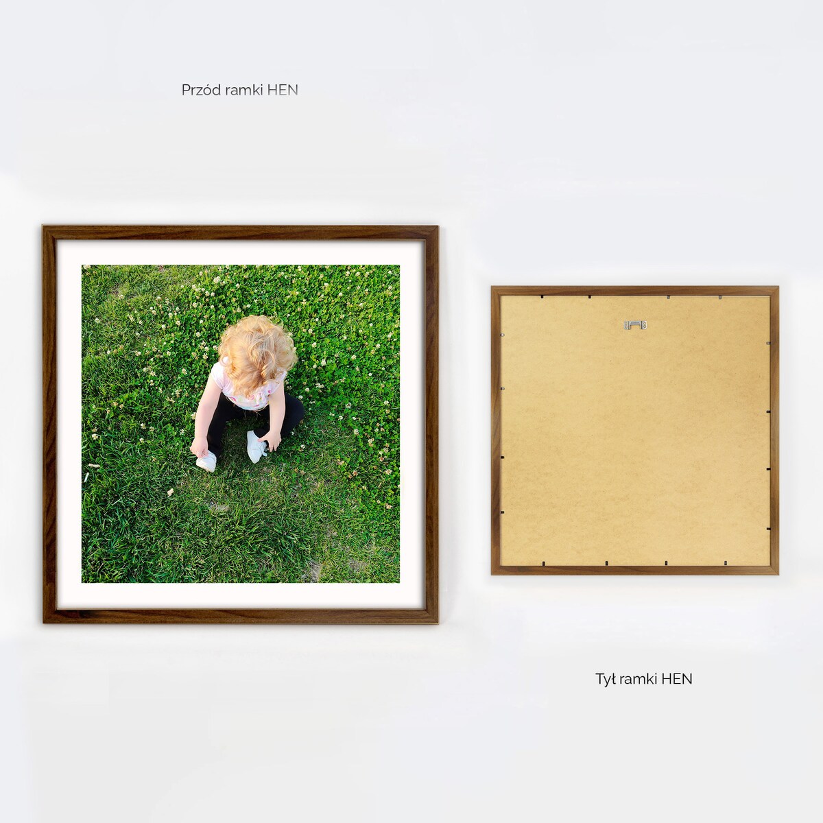 Ramka na zdjęcia 50x50 cm brązowa rama MDF z plexi do powieszenia klasyczna kwadratowa ramka FRAMAI