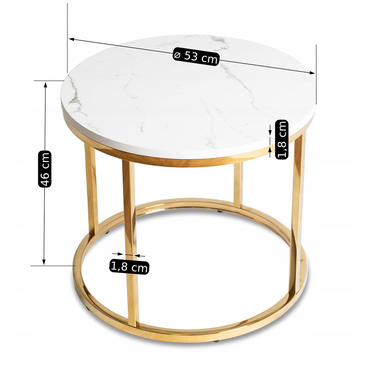 Stolik Kawowy Okrągły Ława Okrągła CLIFF Biały Marmur Złoty Glamour
