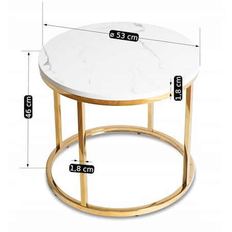 Stolik Kawowy Okrągły Ława Okrągła CLIFF Biały Marmur Złoty Glamour