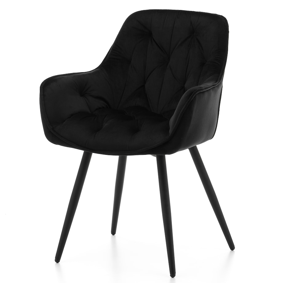 Krzesło tapicerowane pikowane do salonu jadalni welurowe SIENA czarne