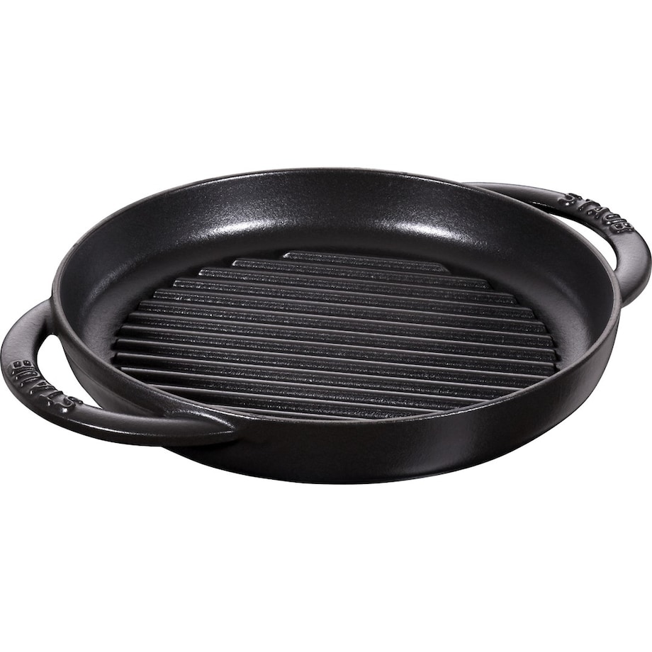 STAUB Okrągła patelnia żeliwna grillowa z dwoma uchwytami 22 cm, czarny