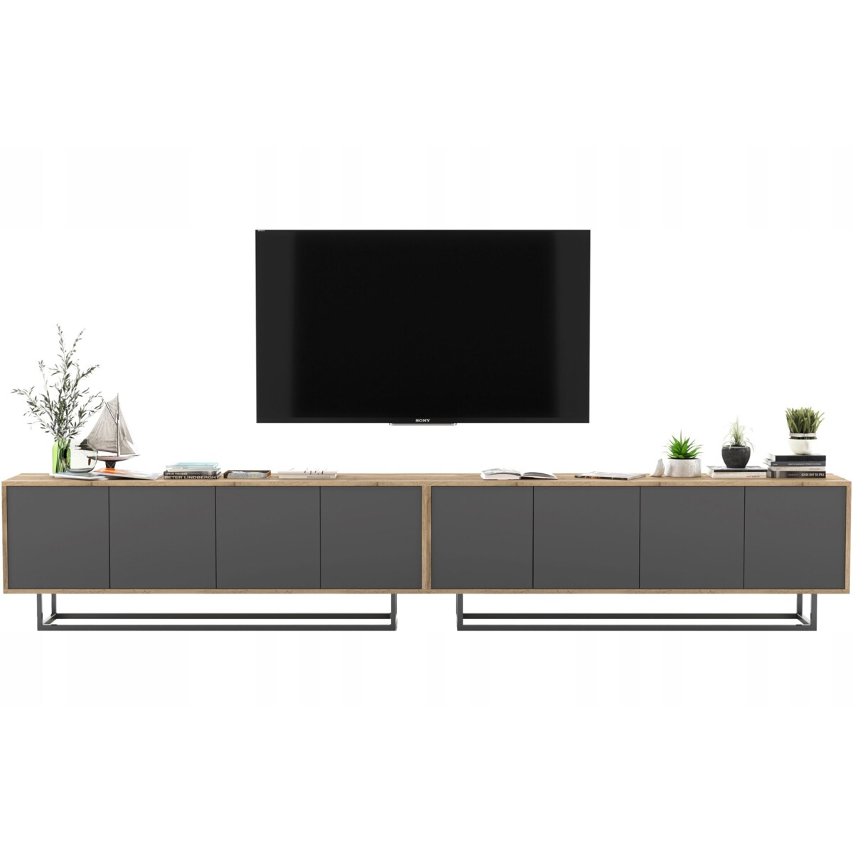 Szafka RTV Loft Komoda RTV Loft Dąb Wotan Grafit MAT 300 cm