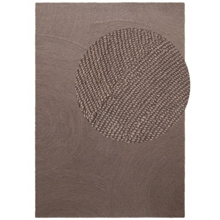 Dywan wełniany do salonu 80x150cm, brązowy wzór w półkola, efekt 3d