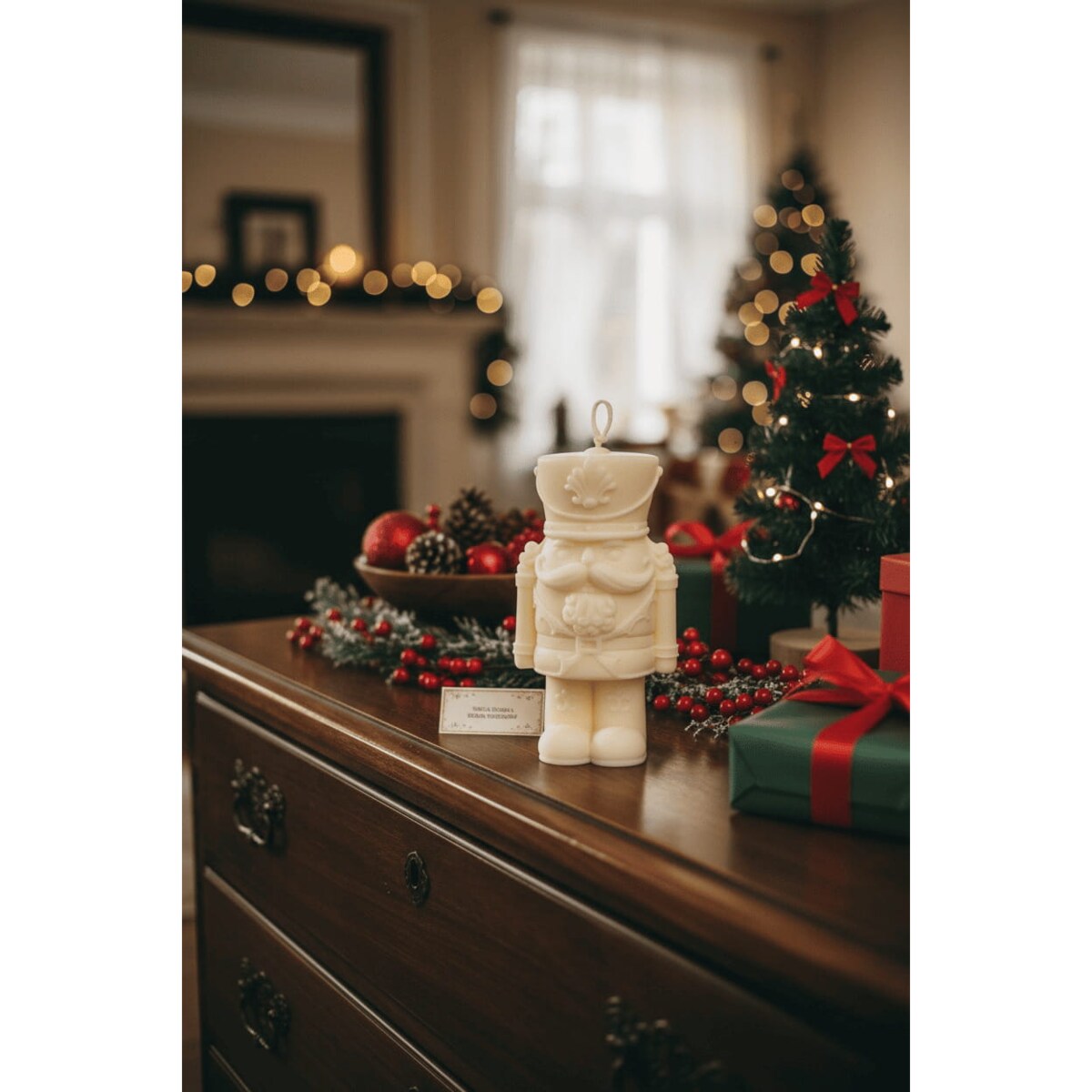 Świeca sojowa Dziadek do Orzechów – ręcznie robiona świąteczna dekoracja ecru