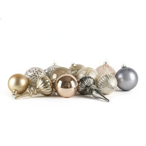 Zestaw 24 bombek WINTERLIGHT Szkło Różowe złoto