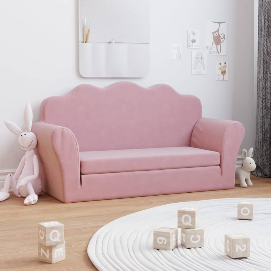 vidaXL 2-os. sofa dla dzieci, rozkładana, różowa, miękki plusz
