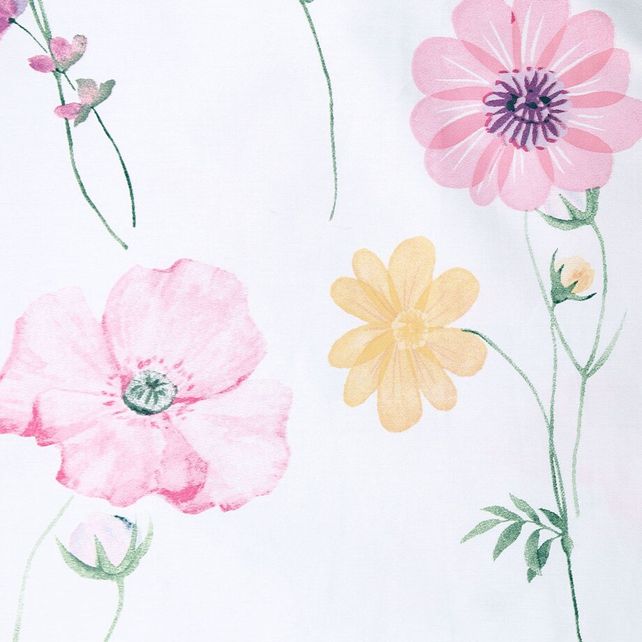 Pościel satyna bawełniana 220x200 Vellia biała w pastelowe kolorowe kwiaty akwarelowe, Satynlove