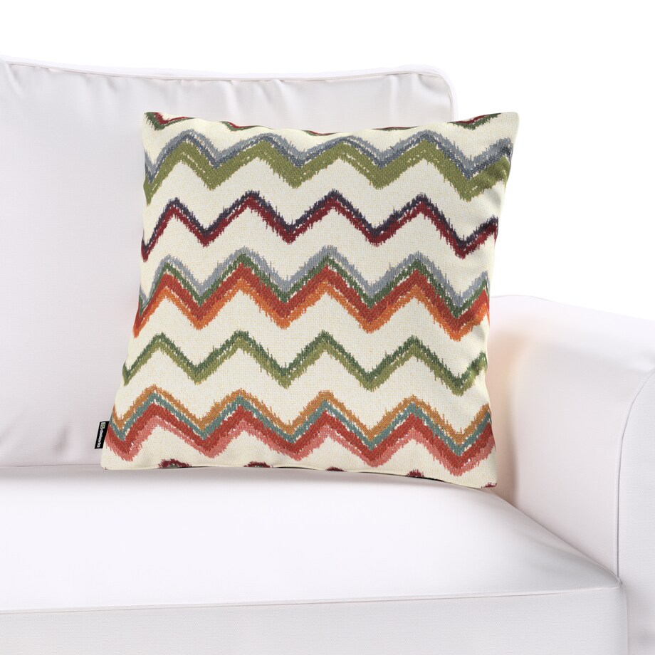 Poszewka Kinga na poduszkę 43x43 czerwono-zielone zygzaki na kremowym tle