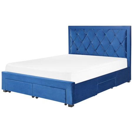 Łóżko z szufladami welurowe 160 x 200 cm niebieskie LIEVIN