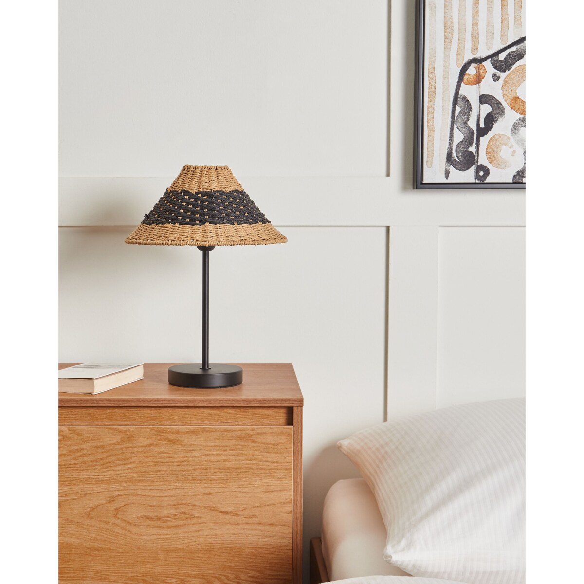 Lampa stołowa pleciona beżowa z czarnym MOMBA