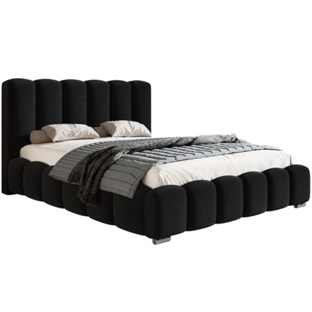 Łóżko do sypialni 200x200 BEN 18 tapicerowane, stelaż metalowy - czarne