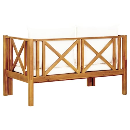 vidaXL 2-osobowa ławka ogrodowa z poduszkami, 122 cm, drewno akacjowe