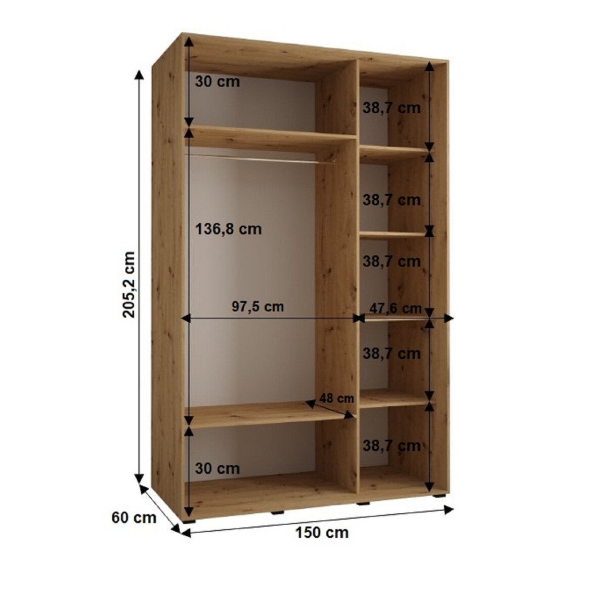 Szafa przesuwna Garderoba SAPPORO 2 150 gł. 60 biały/biały