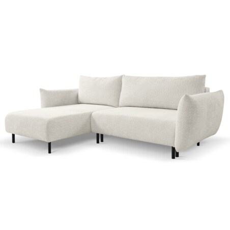 Narożnik DELI z funkcją spania na nóżkach, lewostronny, kremowy