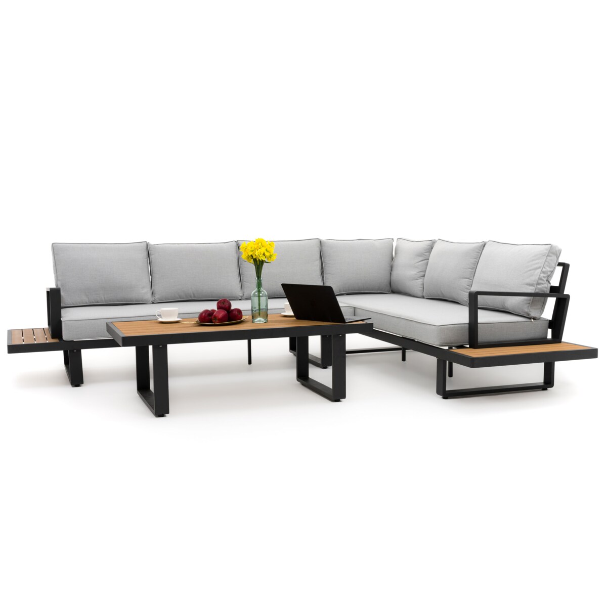 Meble ogrodowe duży narożnik nowoczesny aluminium ATOL grafitowo-szary