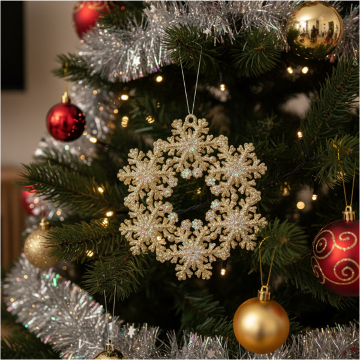 Zawieszka Na Choinkę Płatek Śniegu 12 Cm Ozdoba Świąteczna Wisząca Kolor Szampan