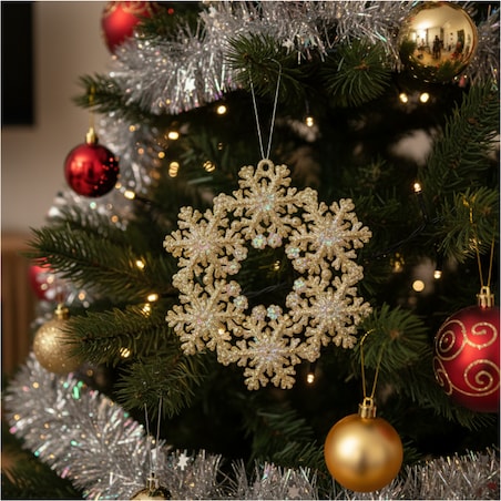 Zawieszka Na Choinkę Płatek Śniegu 12 Cm Ozdoba Świąteczna Wisząca Kolor Szampan