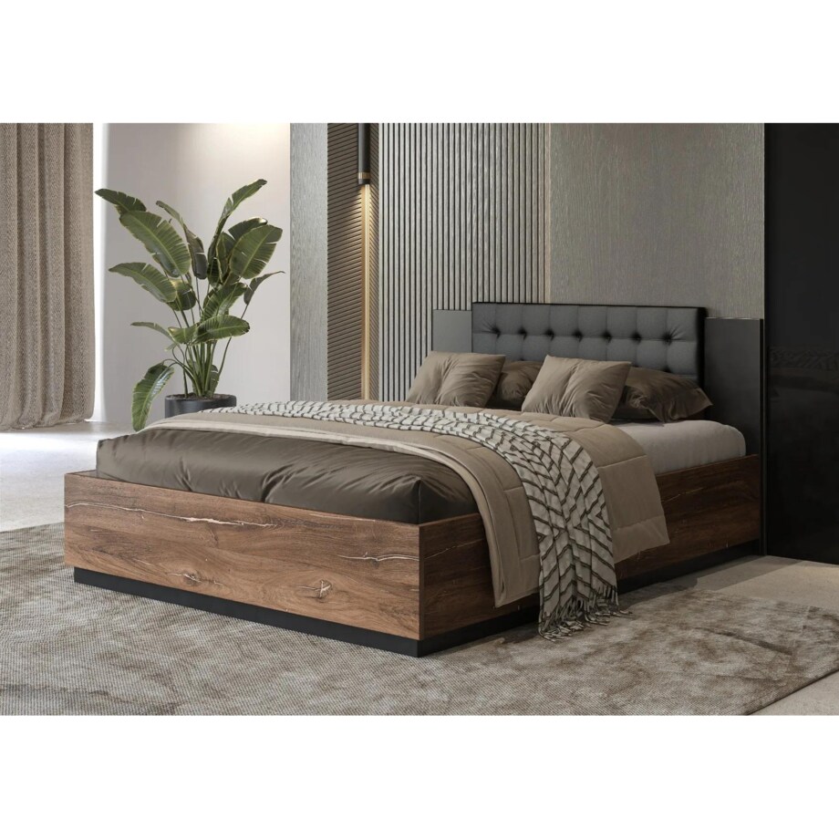 Łóżko SIGMA 140x200 dąb flagstaff miedziany/czarny mat z pojemnikiem