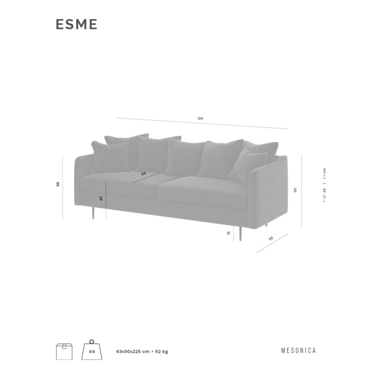 Esme 3-osobowa sofa - granatowa