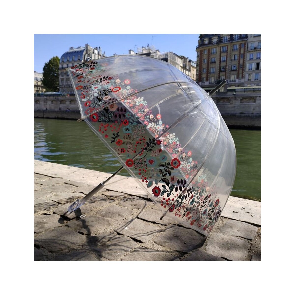 Długi parasol przezroczysty kopuła, kwiaty
