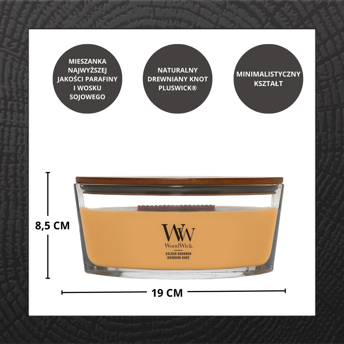 WoodWick świeca Elipsa GOLDEN BOURBON