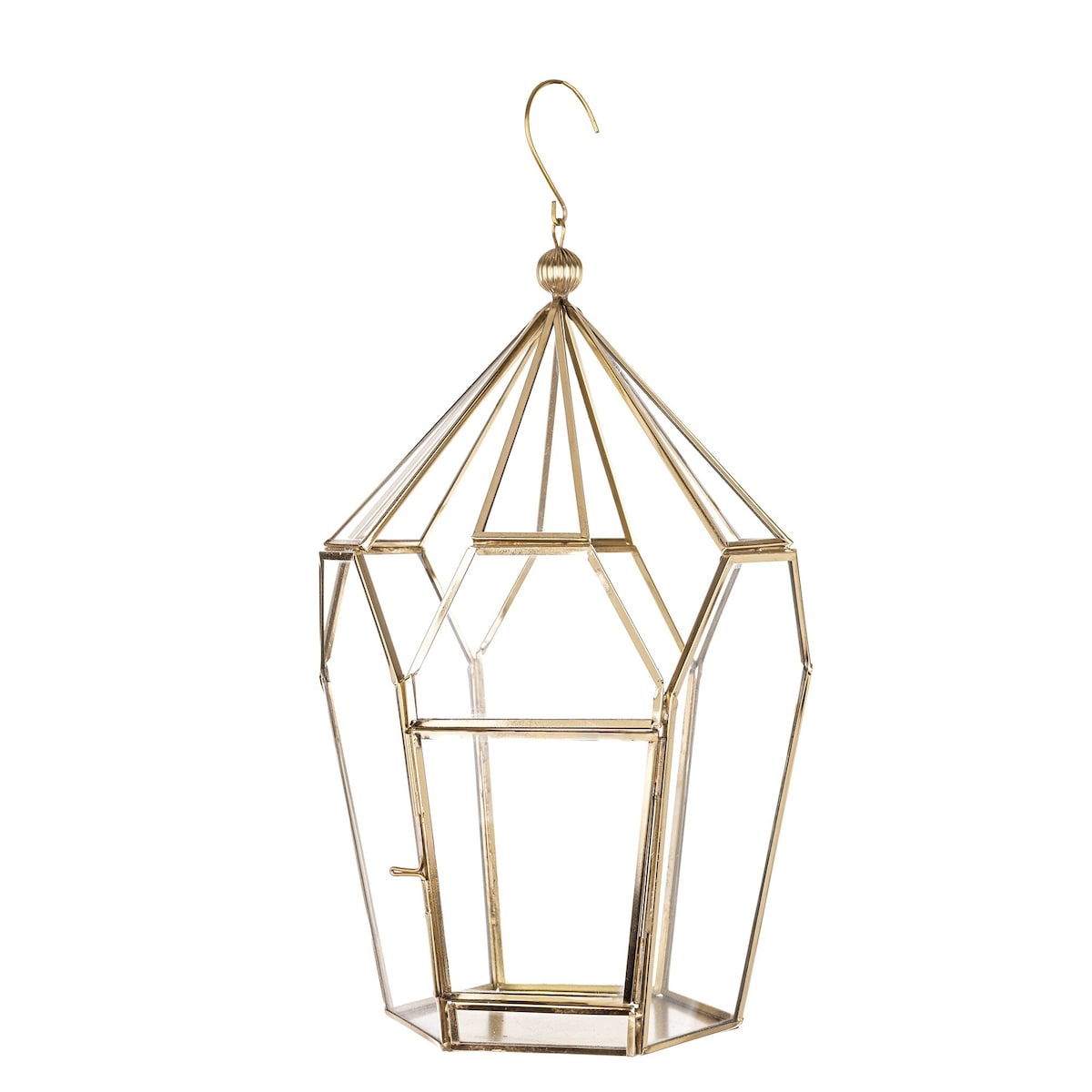 Lampion złoty ze szkłem wiszący 37 cm