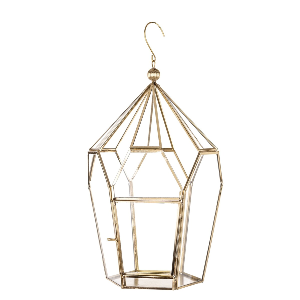 Lampion złoty ze szkłem wiszący 37 cm