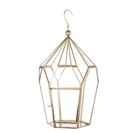 Lampion złoty ze szkłem wiszący 37 cm