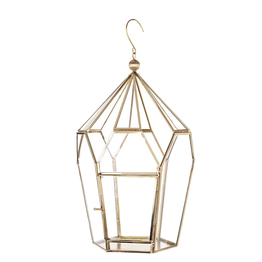 Lampion złoty ze szkłem wiszący 37 cm