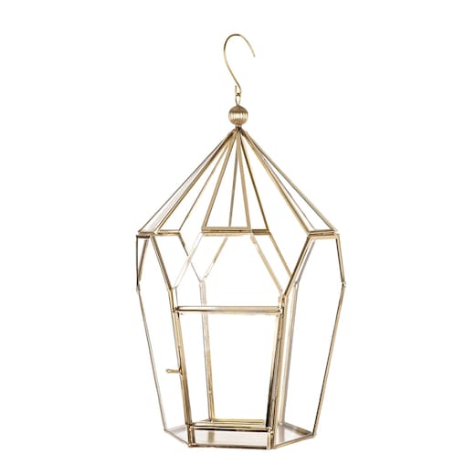 Lampion złoty ze szkłem wiszący 37 cm