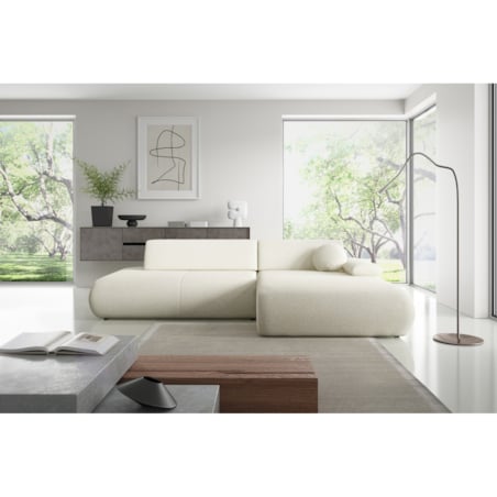 Narożnik rozkładany PENTI z pojemnikiem na pościel, prawy, ecru