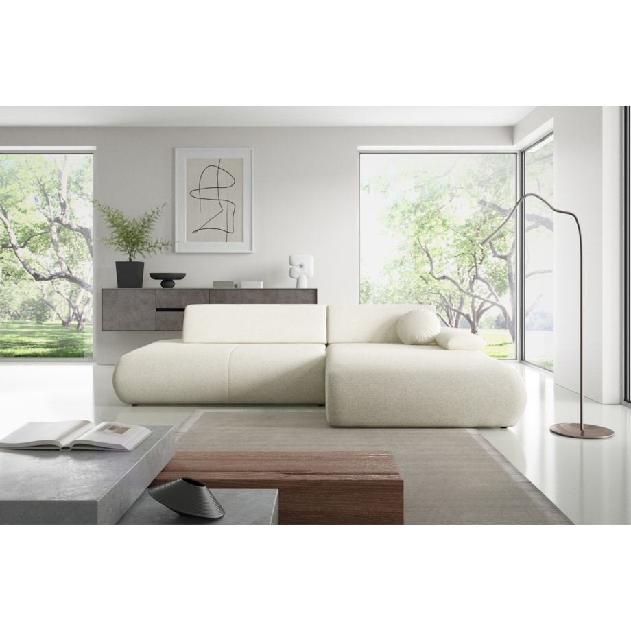 Narożnik rozkładany PENTI z pojemnikiem na pościel, prawy, ecru