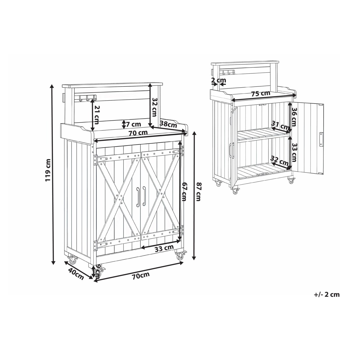 Stół ogrodniczy ALTOLIA Drewno jodłowe 70 cm 40 cm Brązowy
