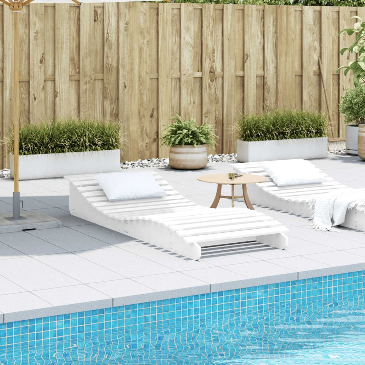 vidaXL Leżak, biały, 205x80x31,5 cm, lite drewno sosnowe