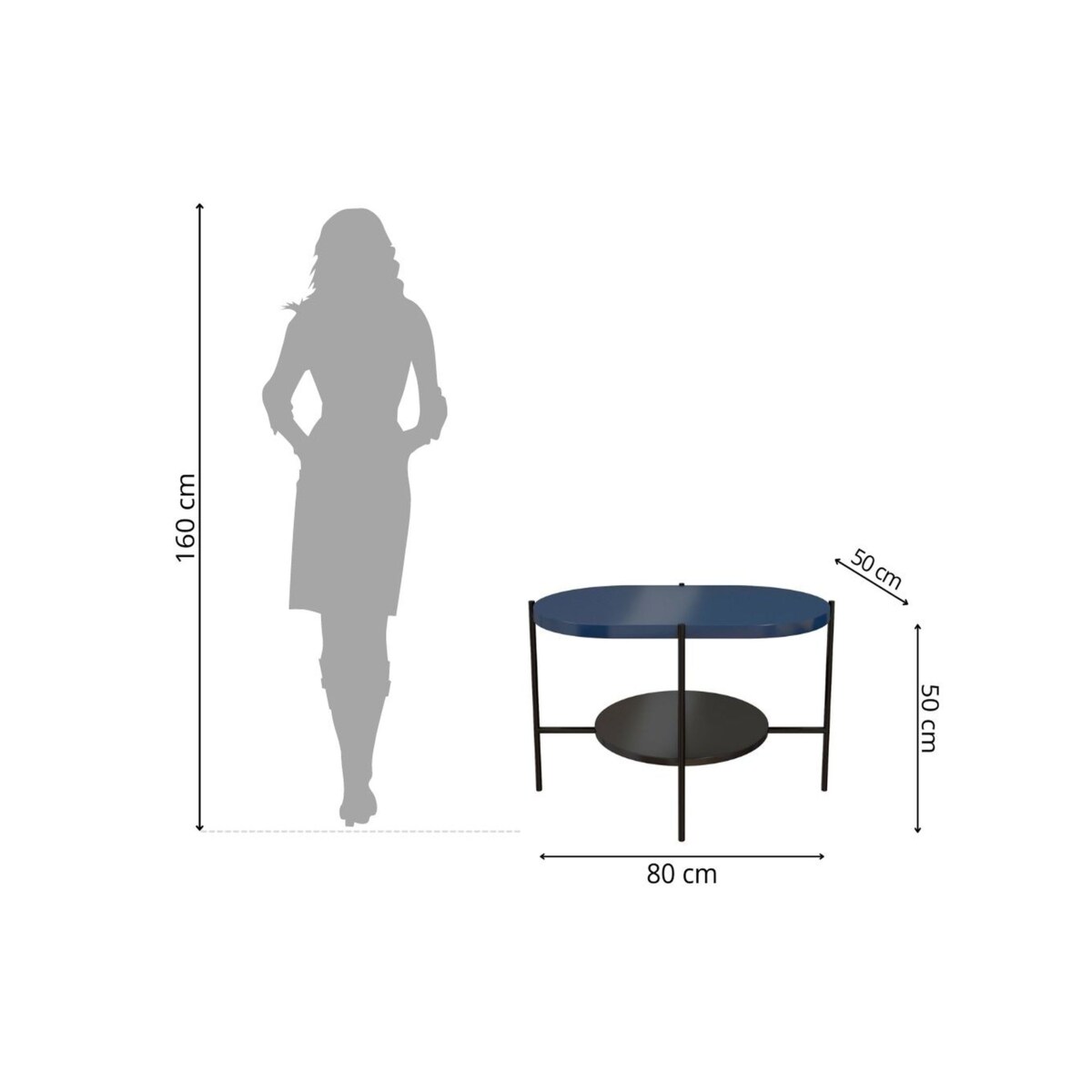 Nowoczesny stolik kawowy Dancan ARENA / czarna podstawa + granatowy i czarny blat