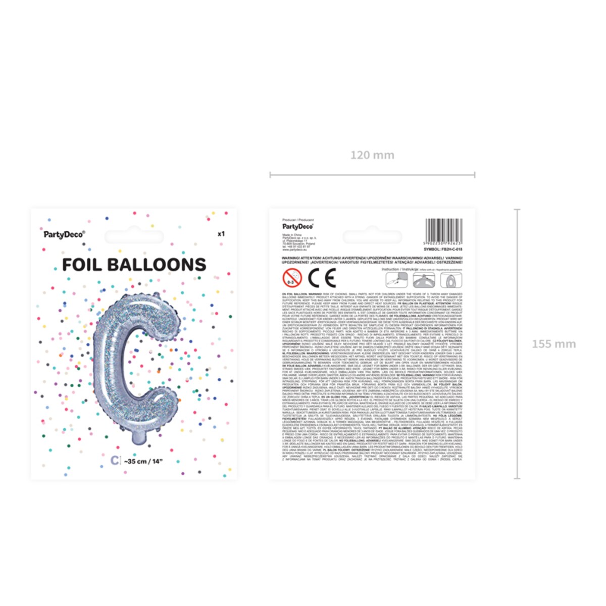 Balon foliowy Litera ''C'', 35cm, holograficzny