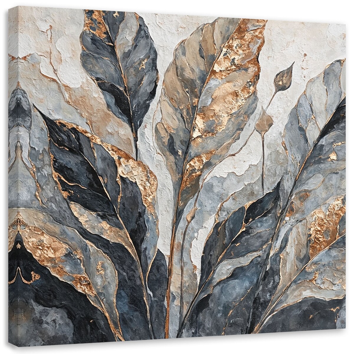 Obraz nowoczesny na ścianę do salonu Abstrakcyjne Palmowe Liście Szary Złoty 60x60