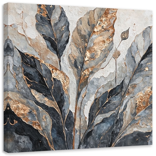 Obraz nowoczesny na ścianę do salonu Abstrakcyjne Palmowe Liście Szary Złoty 60x60