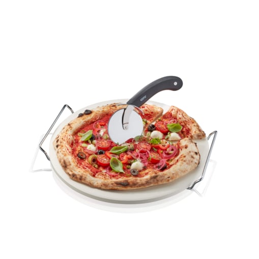Zestaw: nóż do pizzy + kamień ze stojakiem okrągły DARIOSO